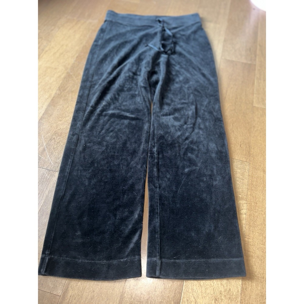 Talbots Petite Velour Wide Leg Black Pants Size P 30 waist 28 inseam